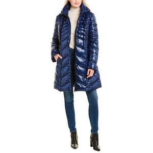 Sam Edelman Hooded Puffer Jacket in Blue - Full Zip - Water Repellent